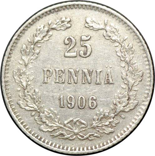 Монета 25 пенни 1906 L Русская Финляндия