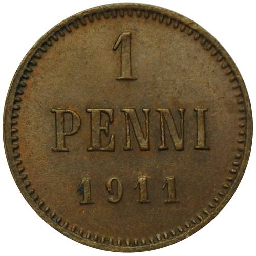 Монета 1 пенни 1911 Русская Финляндия