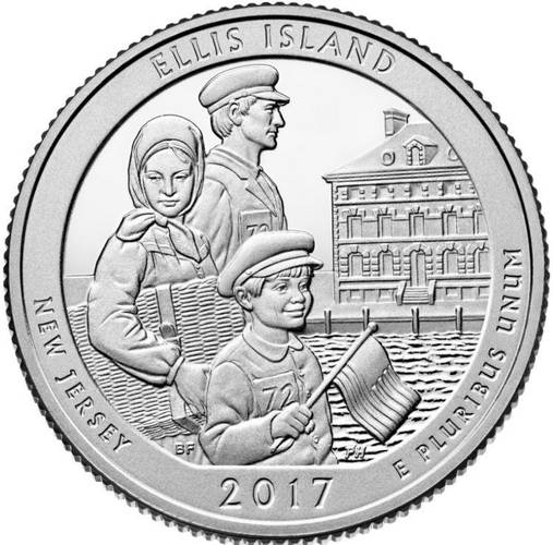 Монета 25 центов 2017 D США монумент острова Эллис 39-й парк