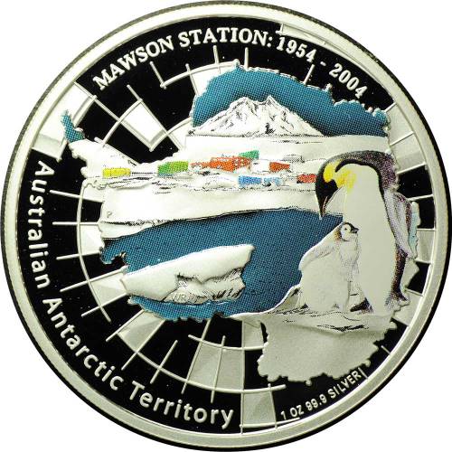 Монета 1 доллар 2004 Арктические территории Станция Моусен пингвин Австралия
