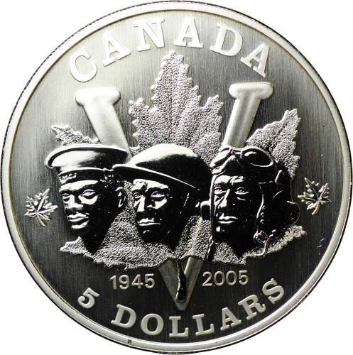 Монета 5 долларов 2005 60 лет победы во второй мировой войне Канада