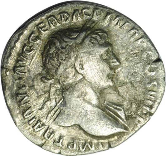 Монета Денарий 101-102 г. Римская империя Траян Виктория на носу корабля