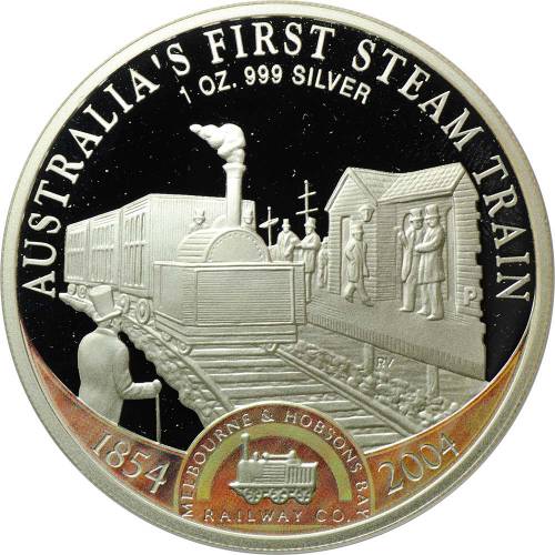 Монета 1 доллар 2004 150 лет первому паровозу Австралии Острова Кука