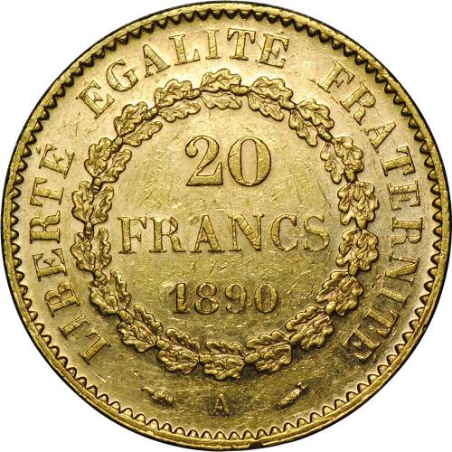 Монета 20 франков 1890 A Франция