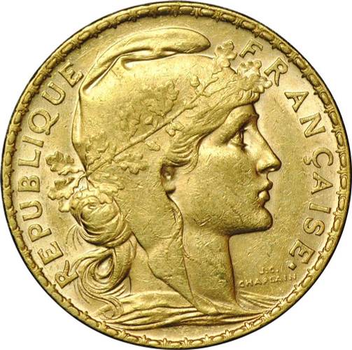 Монета 20 франков 1911 Франция