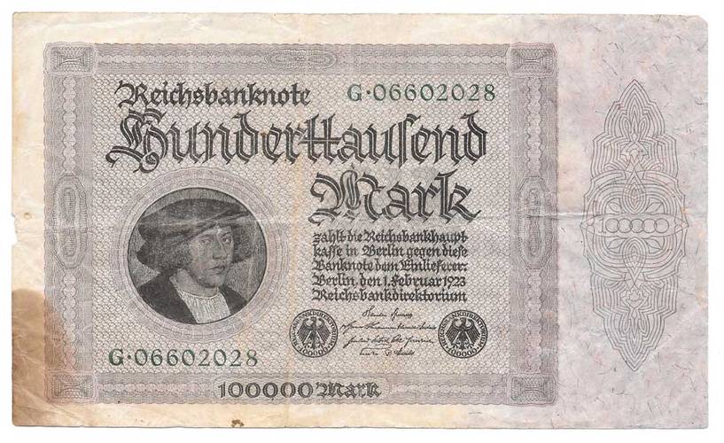Банкнота 100000 марок 1923 Германия Веймарская республика