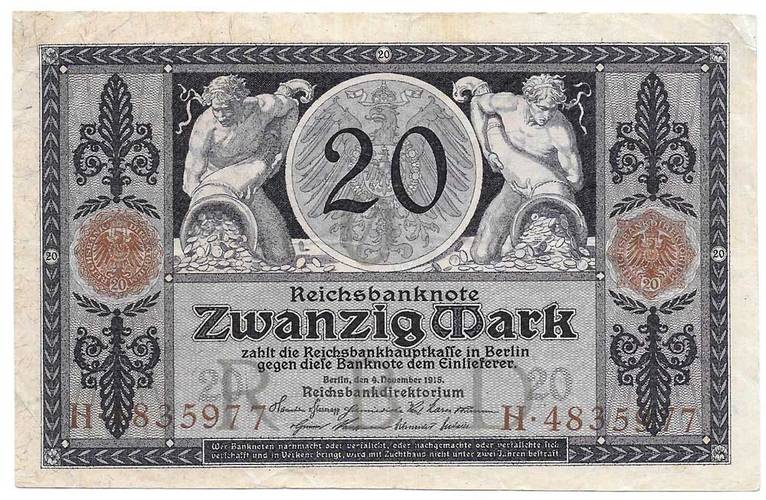 Банкнота 20 марок 1915 Германия Империя