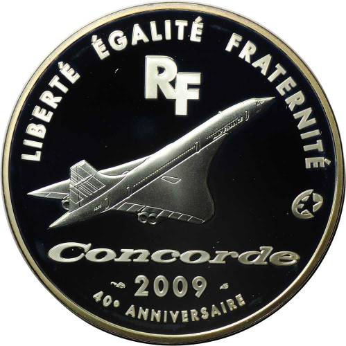 Монета 10 евро 2009 Конкорд 40 лет полета Франция