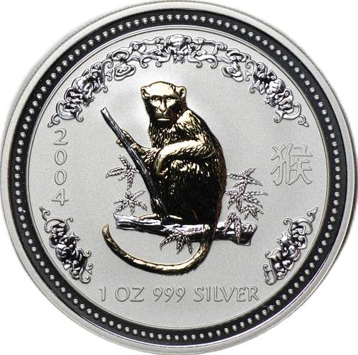 Монета 1 доллар 2004 Год Обезьяны позолота Лунар Австралия