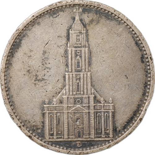 Монета 5 рейхсмарок (марок) 1935 D Кирха Германия Третий Рейх