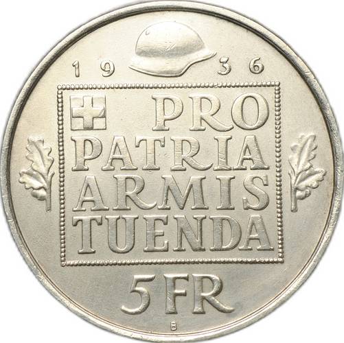 Монета 5 франков 1936 Фонд вооружения Конфедерации Швейцария