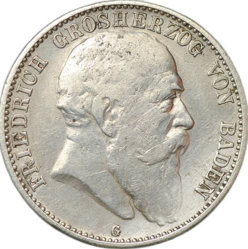 Монета 2 марки 1907 G Баден Германия