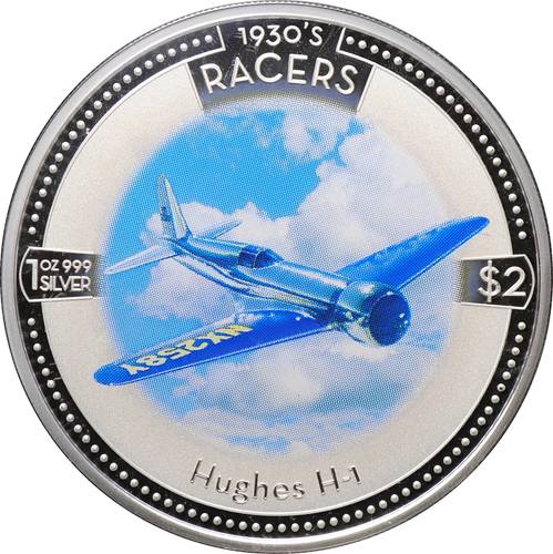 Монета 2 доллара 2006 Воздушные гонки 1930-х Самолет Hughes H1 Острова Кука