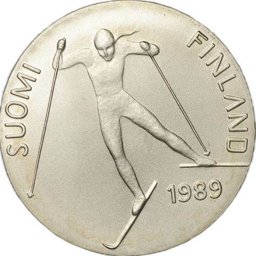 Монета 100 марок 1989 Чемпионат мира по лыжным гонкам Финляндия