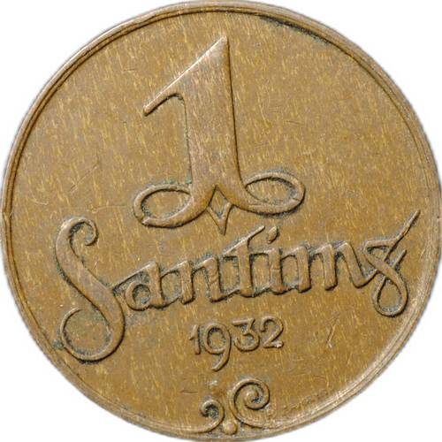Монета 1 сантим 1932 Латвия
