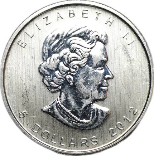 Монета 5 долларов 2012 Кленовый лист Канада