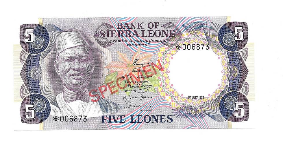 Банкнота 5 леоне 1978 образец Сьерра-Леоне