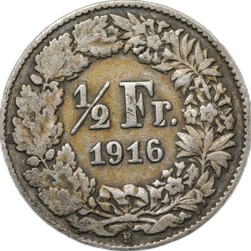 Монета 1/2 франка 1916 Швейцария