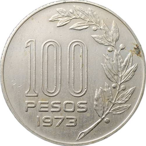Монета 100 песо 1973 Уругвай