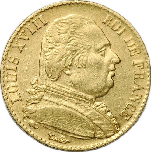 Монета 20 франков 1815 А Людовик XVIII Франция