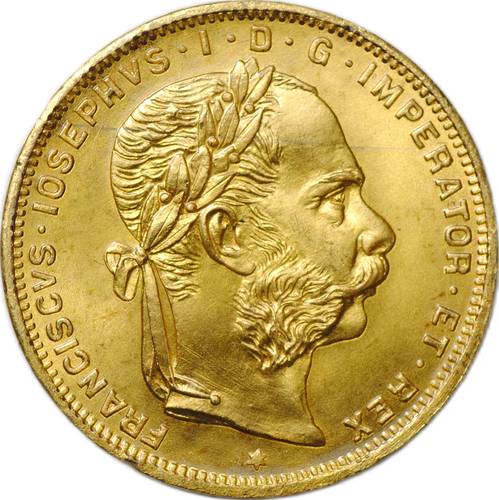 Монета 8 флоринов - 20 франков 1892 рестрайк Австро-Венгрия