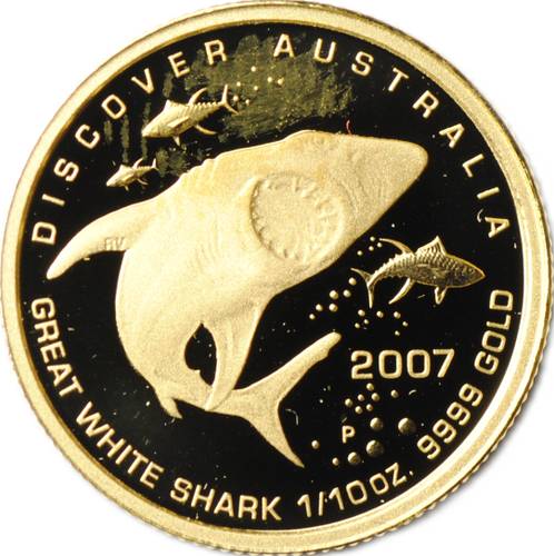 Монета 15 долларов 2007 Белая Акула Австралия