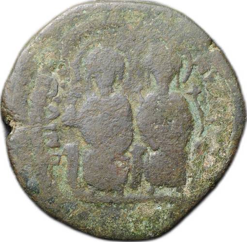 Монета Фоллис 573 - 574 Юстин II и София Византия
