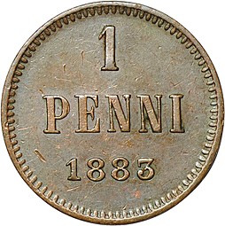 Монета 1 пенни 1893 Русская Финляндия