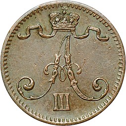 Монета 1 пенни 1893 Русская Финляндия