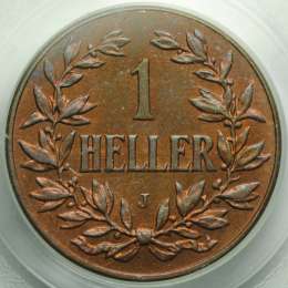 Монета 1 геллер 1907 J Германская Восточная Африка