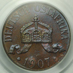 Монета 1 геллер 1907 J Германская Восточная Африка