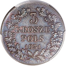 Монета 3 гроша 1831 KG Польское восстание