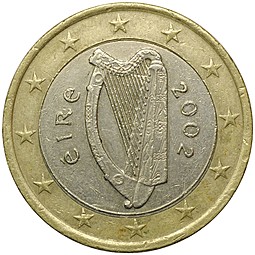 Монета 1 евро 2002 Ирландия