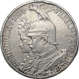 Монета 2 марки 1901 200 лет династии Пруссия Германия