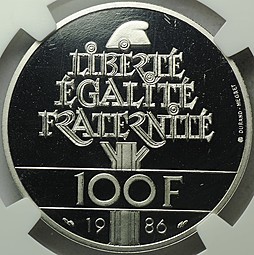 Монета 100 франков 1986 Статуя Свободы платина Франция