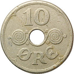 Монета 10 эре 1937 Дания