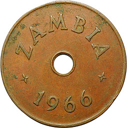 Монета 1 пенни 1966 Замбия