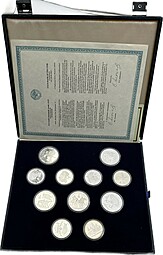 Набор 5, 10 рублей 1977-1980 Олимпиада 80 Москва серебро PROOF 28 монет в синей коробке