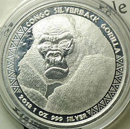 Монета 5000 франков 2018 Горилла Конго