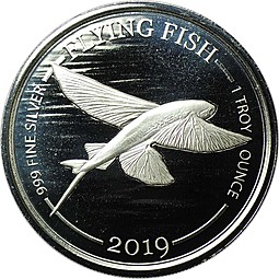 Монета 1 доллар 2019 Летучая рыба Барбадос