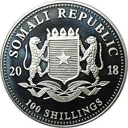 Монета 100 шиллингов 2018 Леопард Сомали