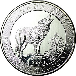 Монета 2 доллара 2015 Серый волк Канада