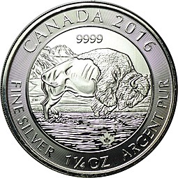 Монета 8 долларов 2016 Бизон Канада