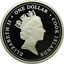Монета 1 доллар 2004 150 лет первому паровозу Австралии Острова Кука