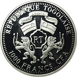 Монета 1000 франков 2011 Лунный календарь - Год Кошки Того