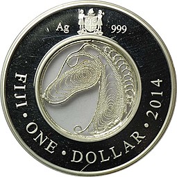 Монета 1 доллар 2014 Год Лошади Филигрань Фиджи