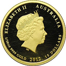 Монета 15 долларов 2012 Год Дракона Австралия