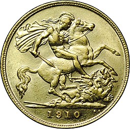 Монета 1 соверен (фунт) 1910 Великобритания