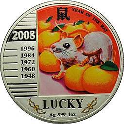 Монета 1 доллар 2008 Год Крысы - Удача Ниуэ