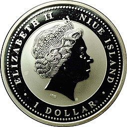 Монета 1 доллар 2008 Год Крысы - Удача Ниуэ